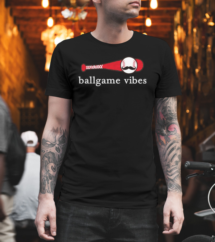 Ballgame Vibes Baseball Bat With Mustache T-Shirt