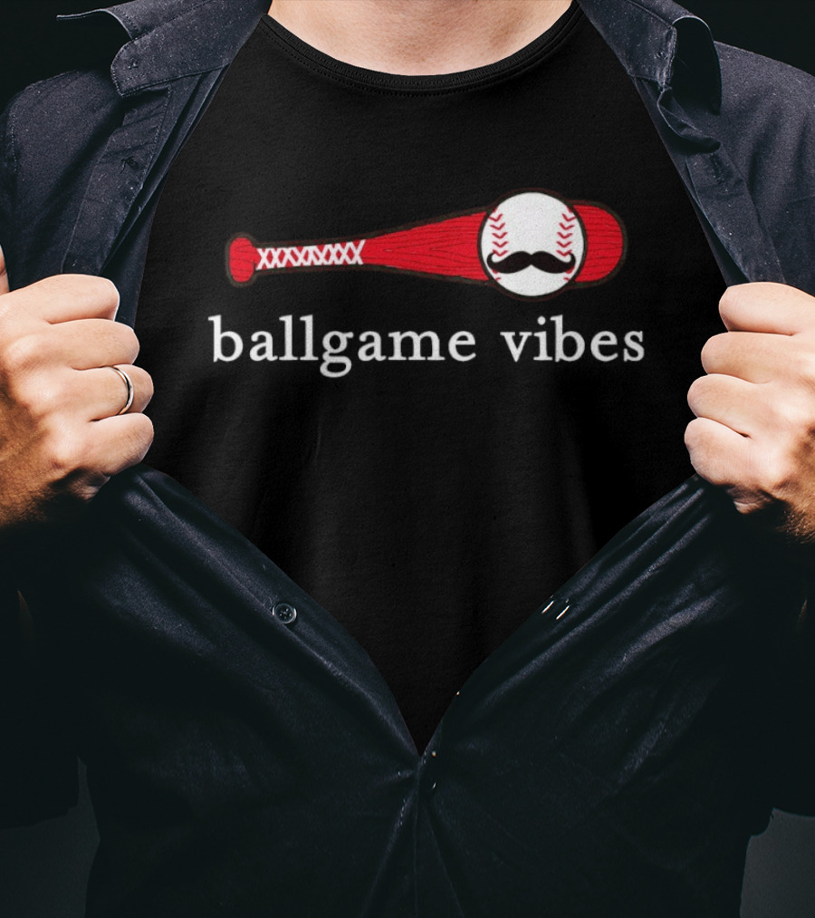 Ballgame Vibes Baseball Bat With Mustache T-Shirt
