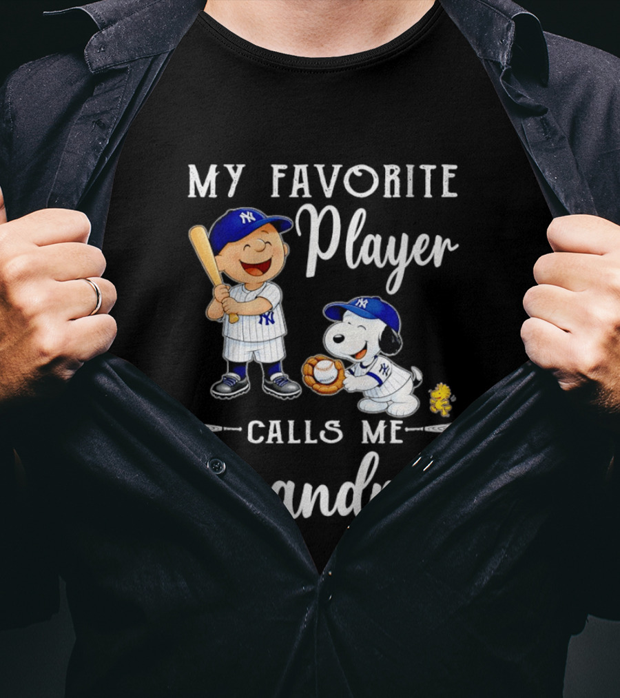 My Favorite Player Calls Me Grandma Charlie Brown Snoopy Yankees Baseball T-Shirt