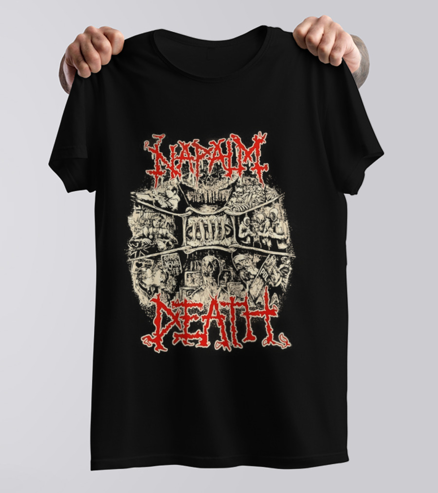Napalm Death Coded Smears Artwork Red T-Shirt