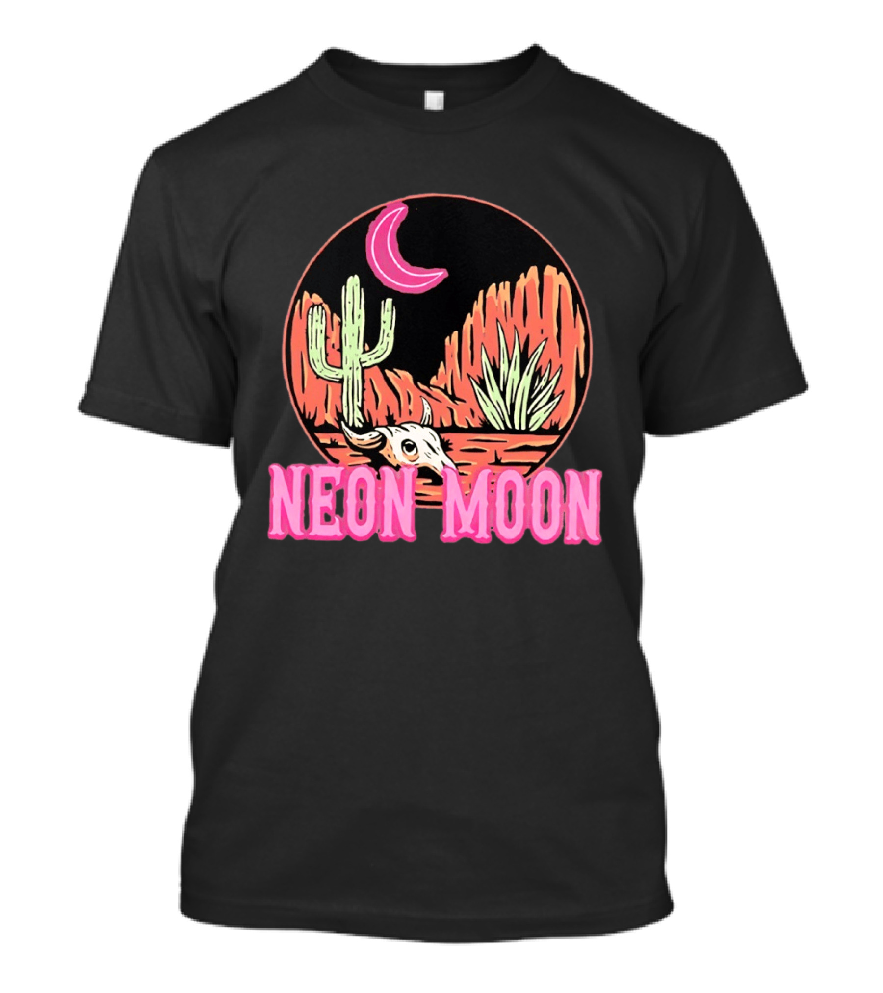 Neon Moon Cactus Skull Desert Scene T-Shirt