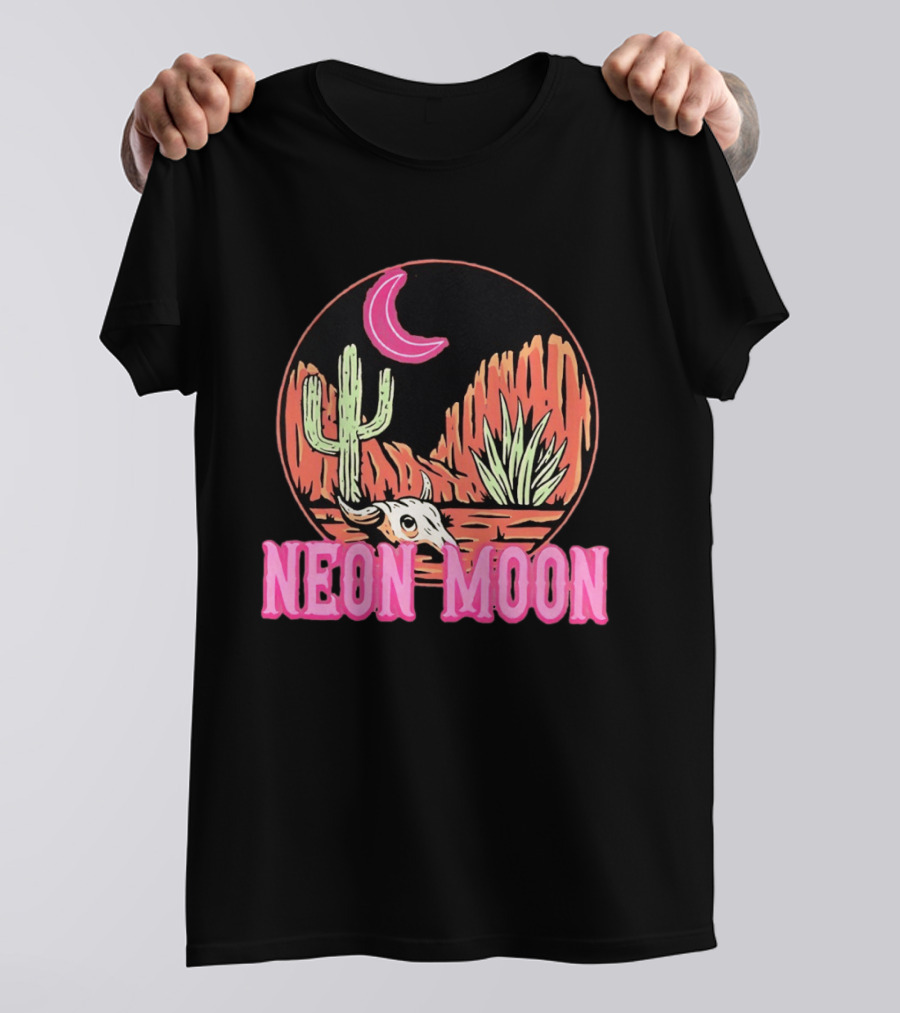 Neon Moon Cactus Skull Desert Scene T-Shirt