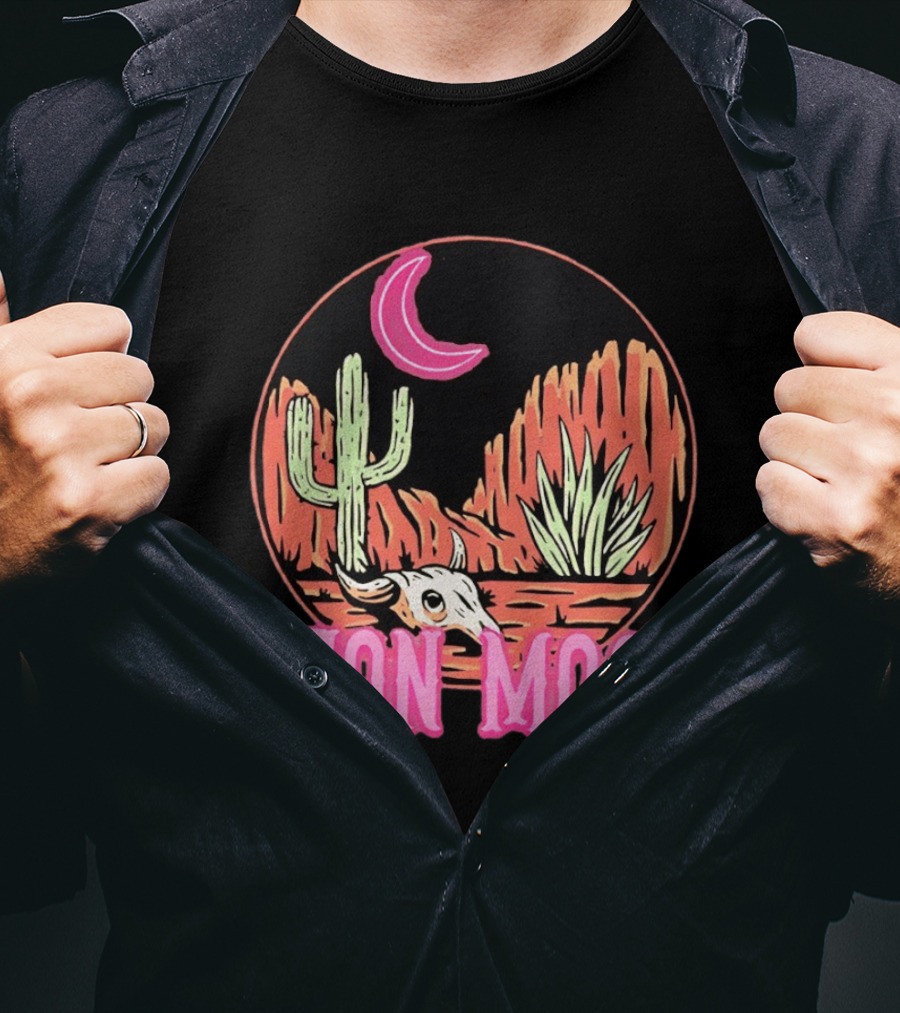 Neon Moon Cactus Skull Desert Scene T-Shirt