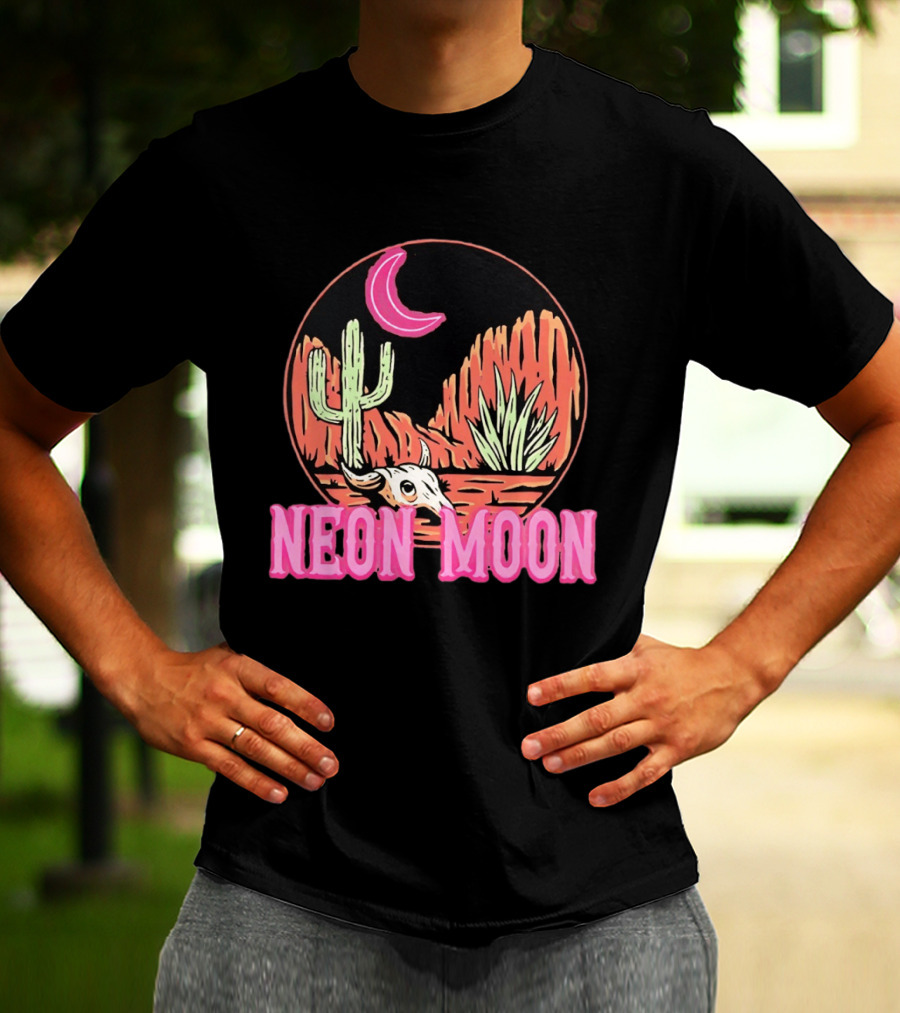 Neon Moon Cactus Skull Desert Scene T-Shirt