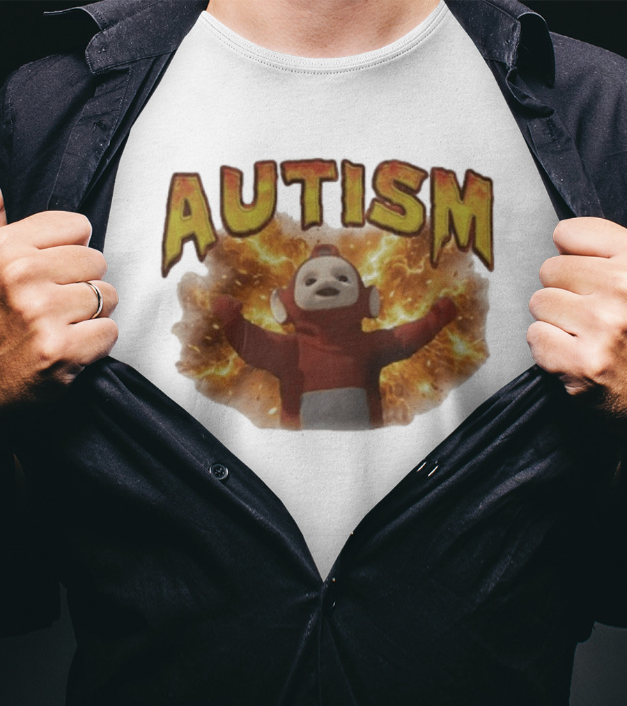 Autism Teletubbies Character With Fiery T-Shirt
