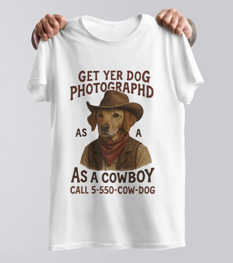Get Yer Dog Photographed As A Cowboy Call 5 550 Cow Dog T-Shirt