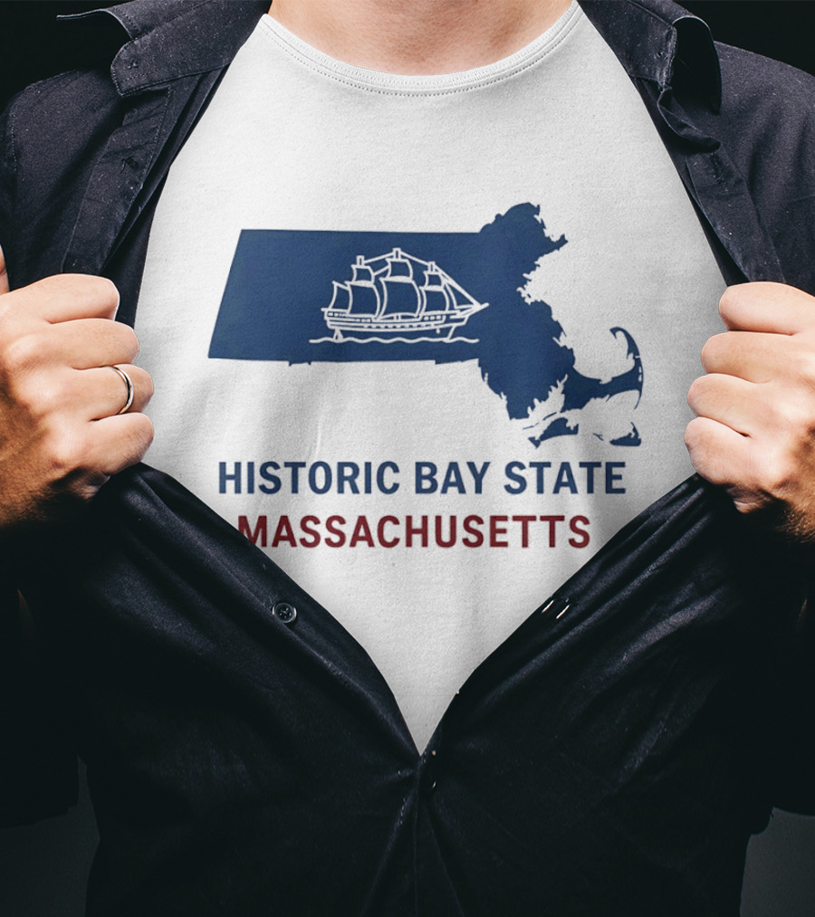 Historic Bay State Massachusetts Map With Sailing Ship T-Shirt
