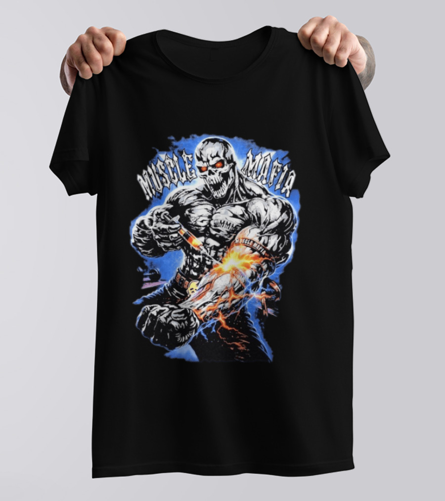 Warren Lotas Muscle Mafia Steroid Skull Injecting Lightning Bulging Veins T-Shirt