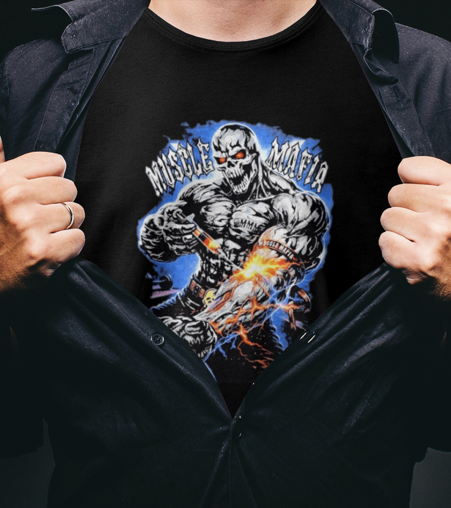 Warren Lotas Muscle Mafia Steroid Skull Injecting Lightning Bulging Veins T-Shirt