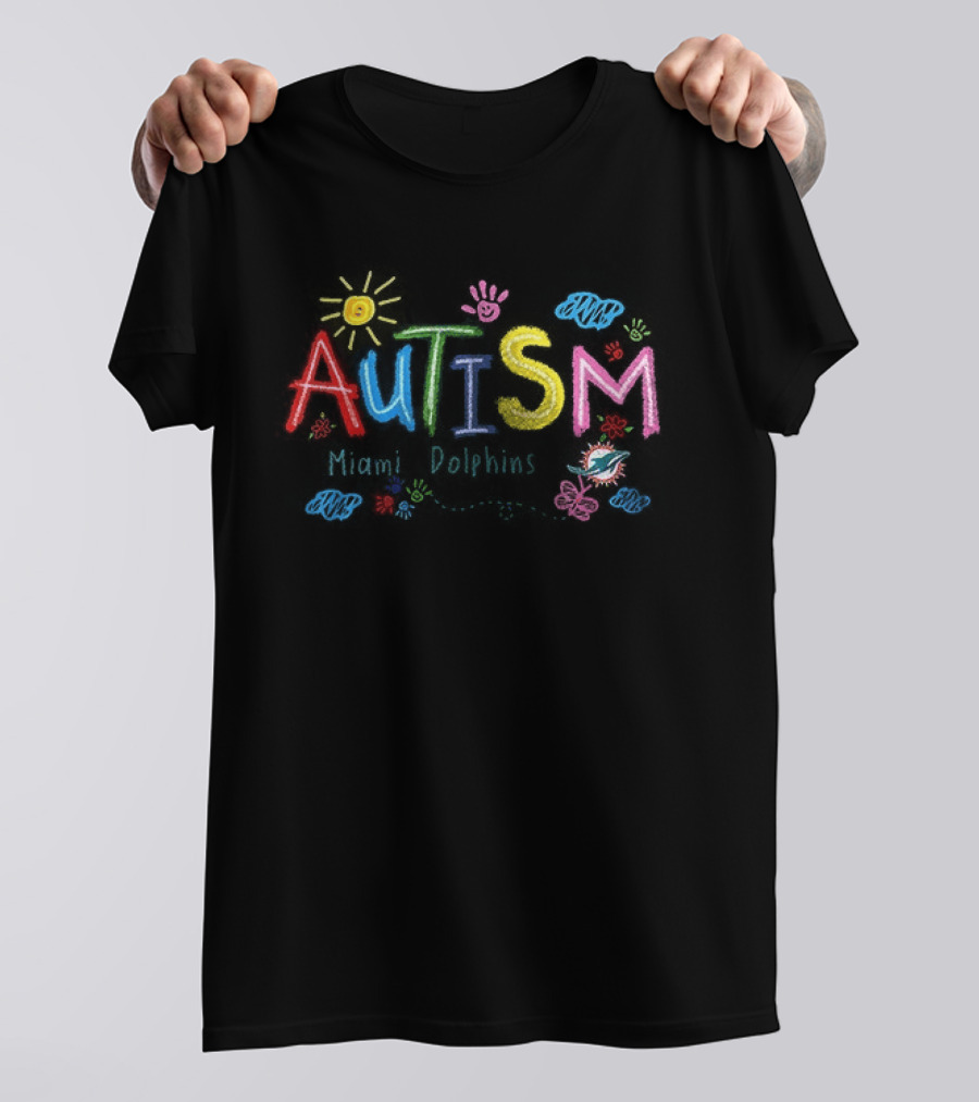 Miami Dolphins Autism Awareness Teach Love Hope Flowers T-Shirt