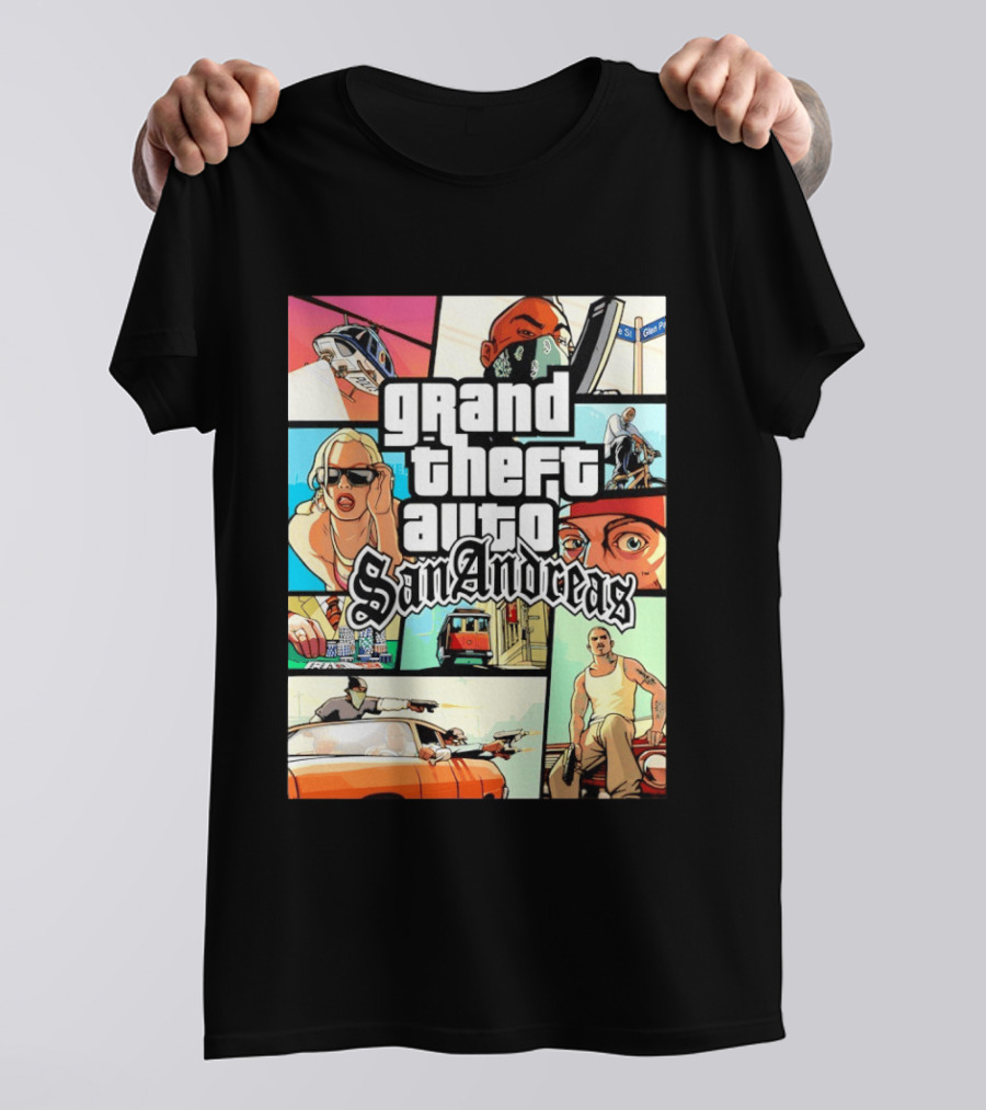Grand Theft Auto San Andreas Art Collage Characters Scenes T-Shirt