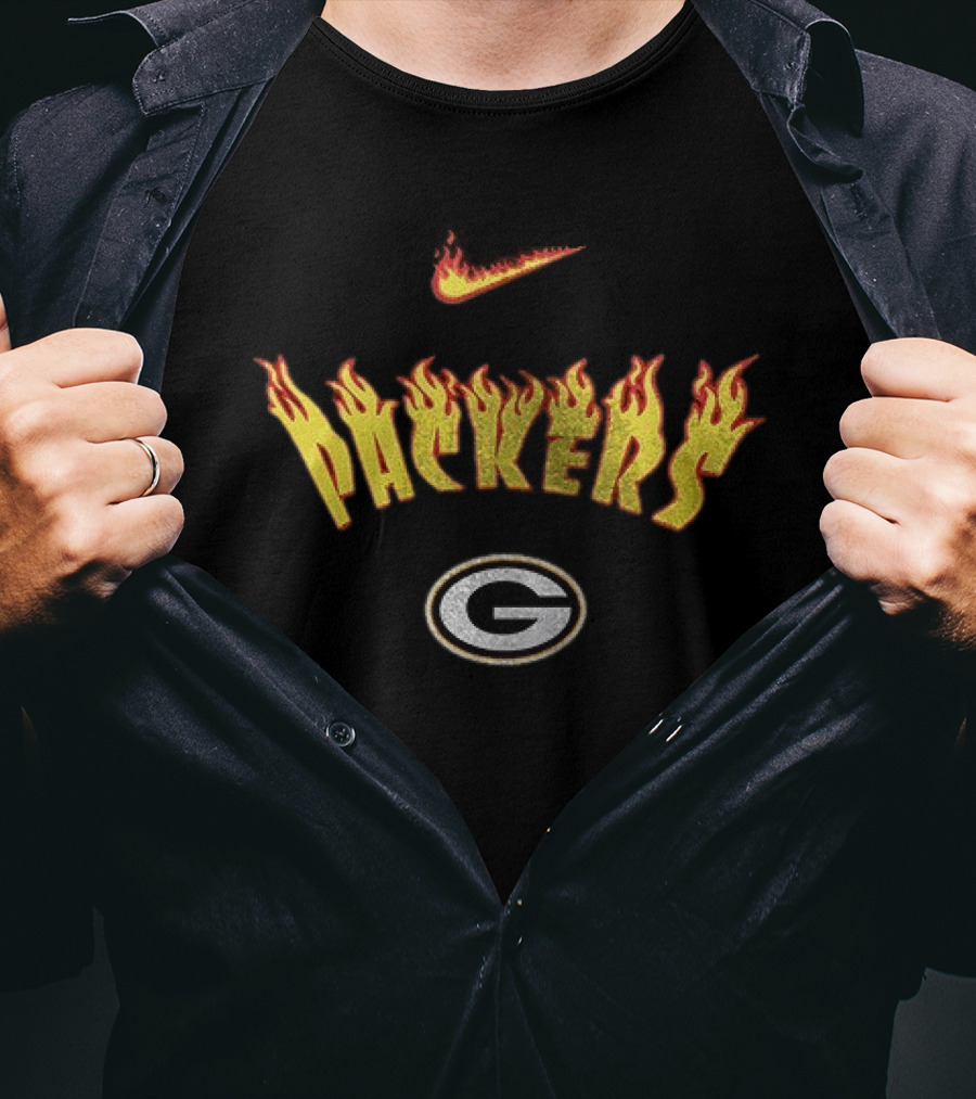Green Bay Packers Firewave Go Pack Go Nike Logo Helmet T-Shirt