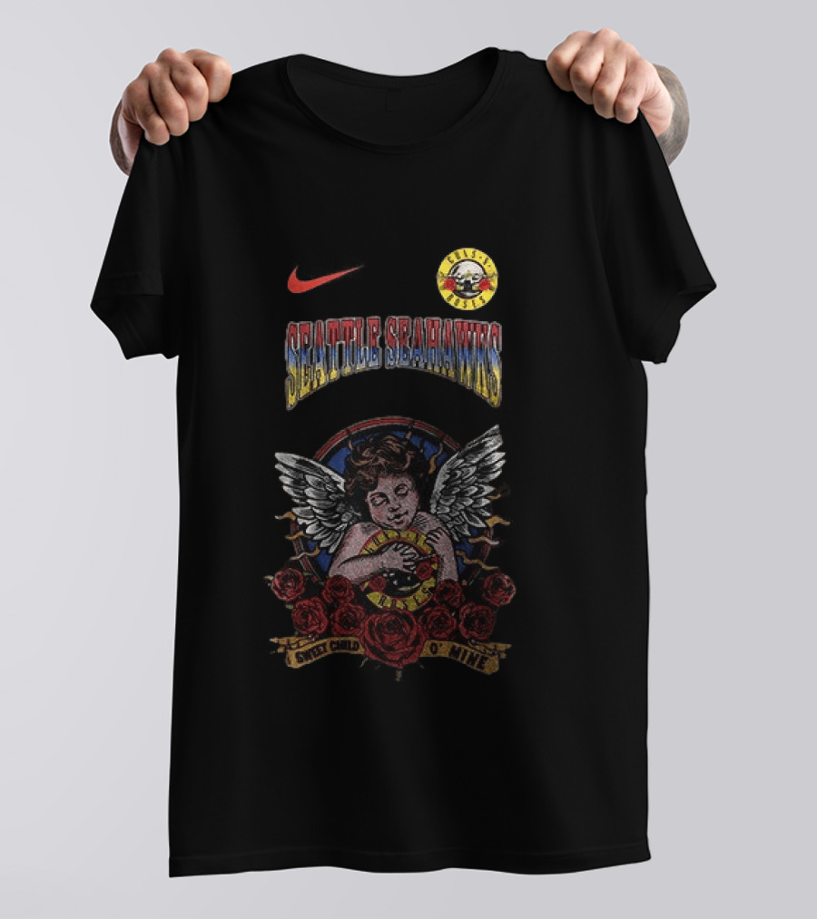 Seattle Seahawks Guns N' Roses Sweet Child O' Mine NFL Collaboration T-Shirt
