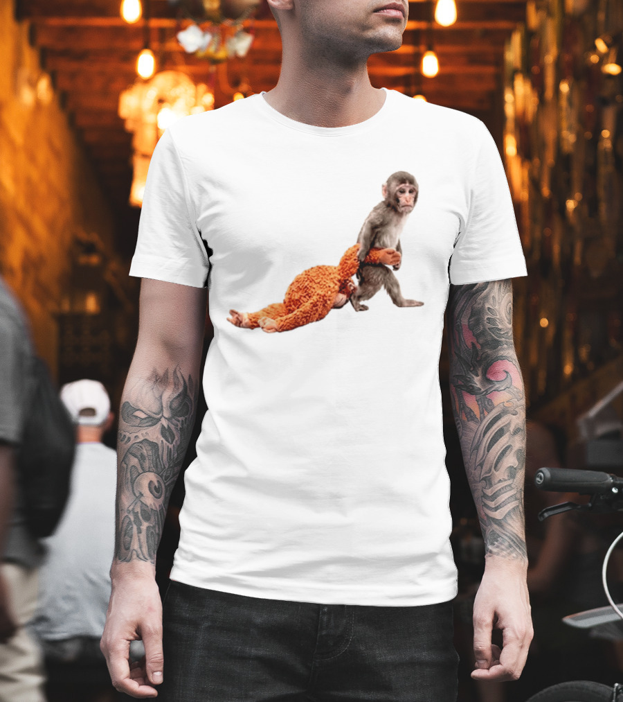 Baby Monkey Dragging Plush Toy Punch T-Shirt