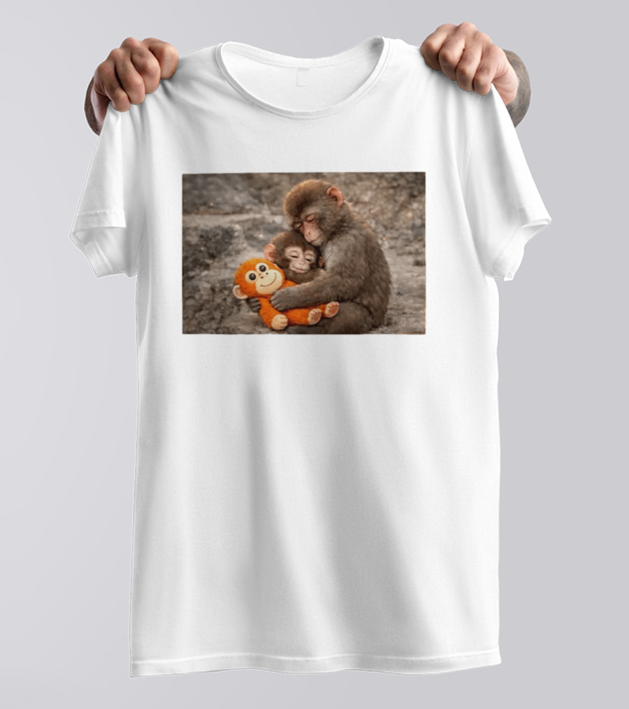 Baby Monkey Hugging Toy And Friend T-Shirt