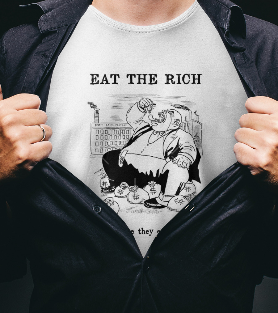 Eat The Rich Before They Eat You Money Bag Cartoon T-Shirt
