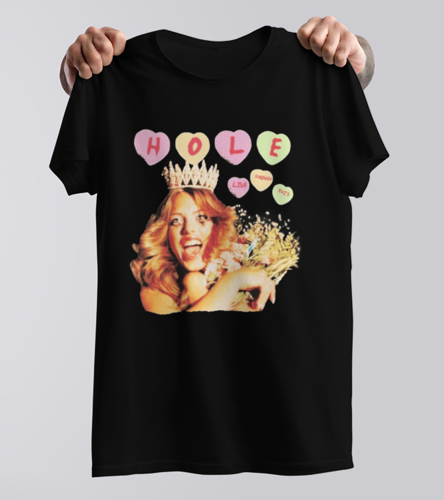 Hole Live Through This Candies Heart Vintage Style Crown And Flowers T-Shirt