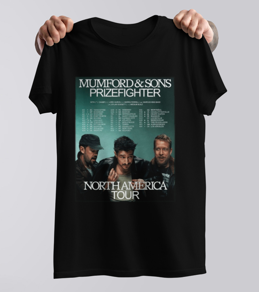 Mumford And Sons Prizefighter North America Tour 2026 City Dates Vancouver Montreal Austin T-Shirt