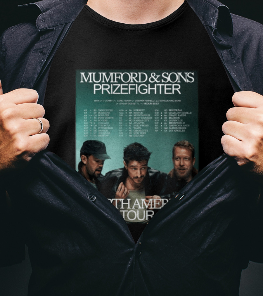 Mumford And Sons Prizefighter North America Tour 2026 City Dates Vancouver Montreal Austin T-Shirt