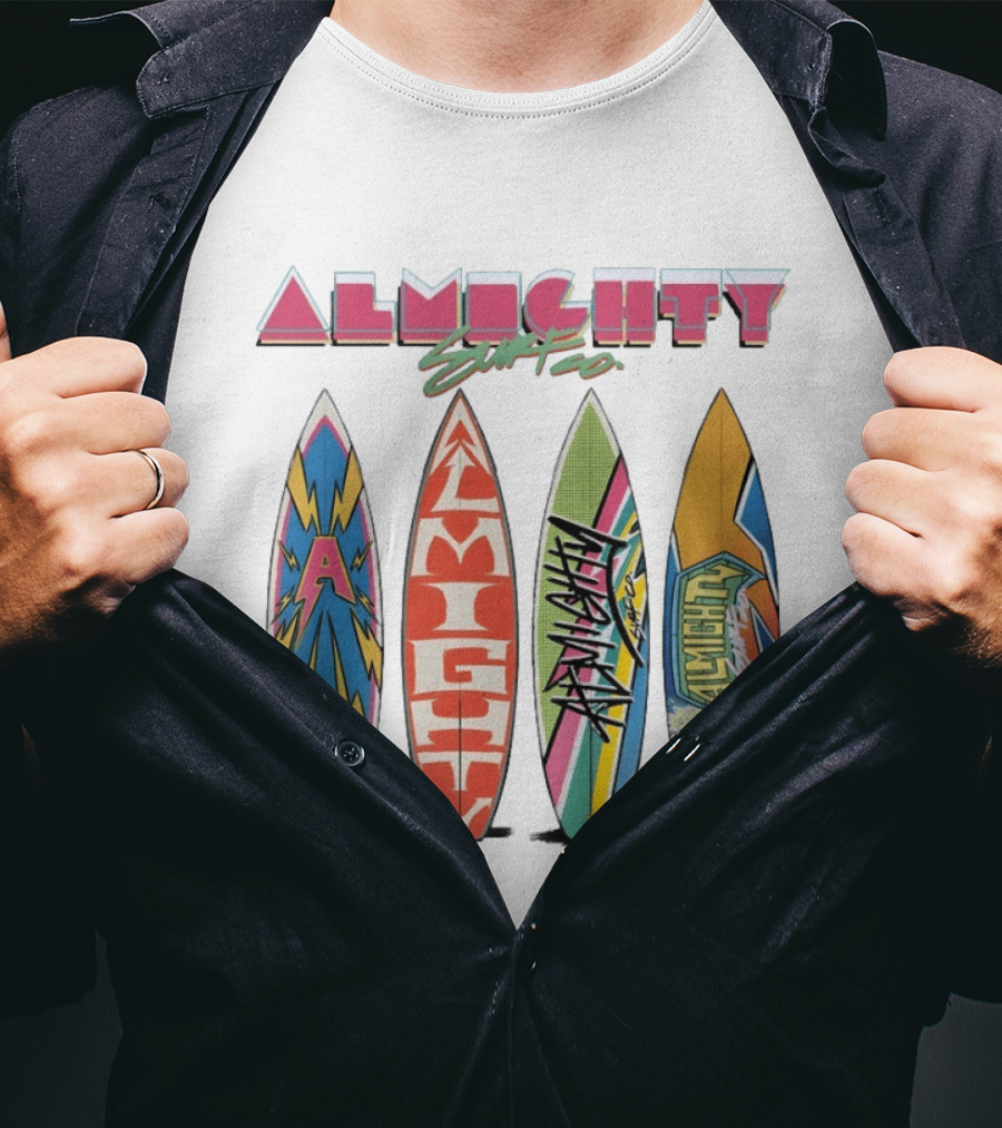 Almighty Surf Co Bold Colorful Surfboards T-Shirt