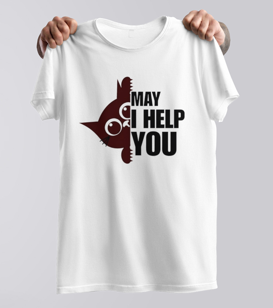 Cat May I Help You Cute Feline Expression Peeking T-Shirt
