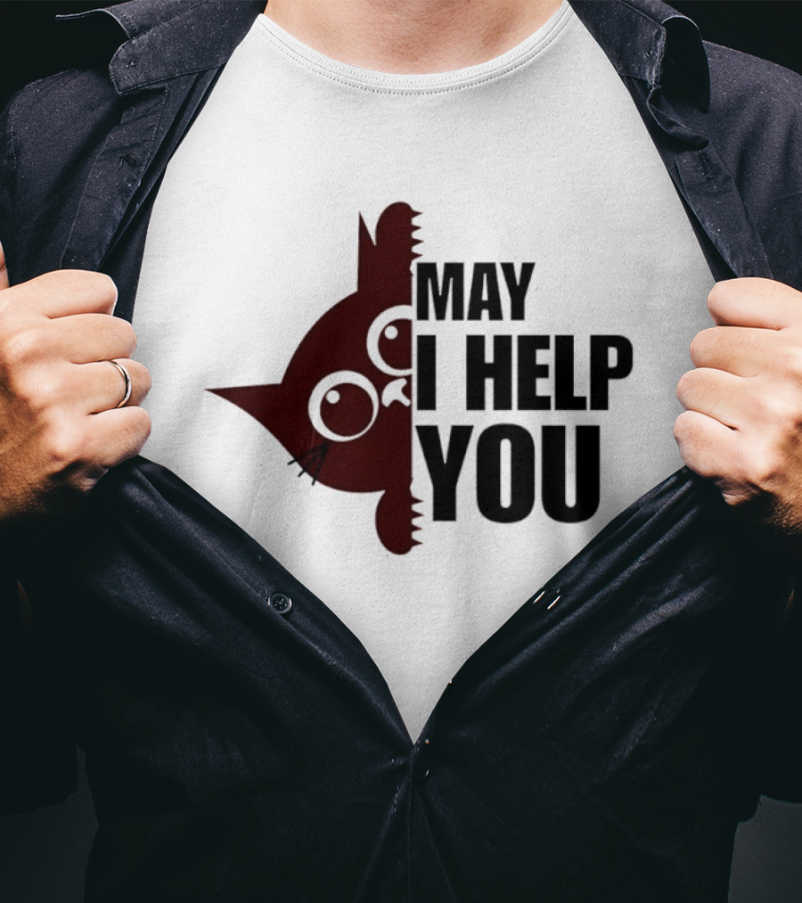 Cat May I Help You Cute Feline Expression Peeking T-Shirt