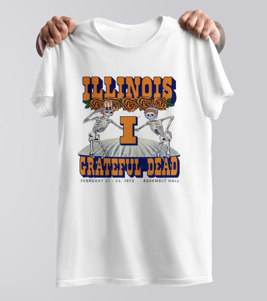 Illinois Grateful Dead February 21 23 1973 Assembly Hall Skeletons And Roses T-Shirt