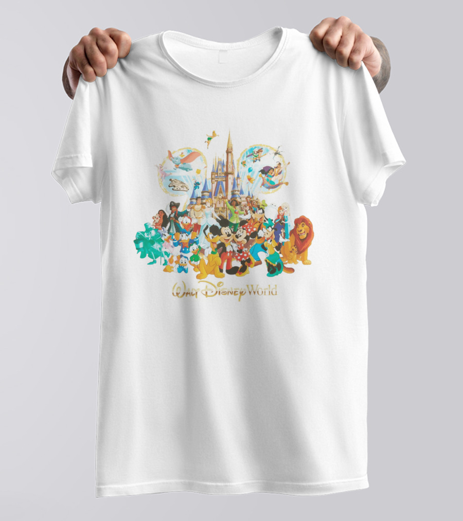 Walt Disney World Mickey Mouse Cinderella Castle Classic Characters Dumbo Tinker Bell Simba Elsa T-Shirt