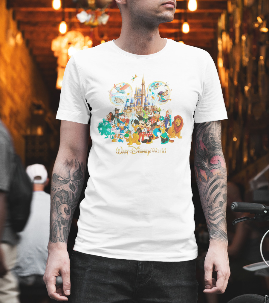 Walt Disney World Mickey Mouse Cinderella Castle Classic Characters Dumbo Tinker Bell Simba Elsa T-Shirt