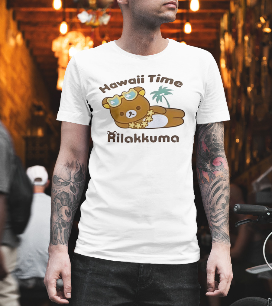 Hawaii Time Rilakkuma Relaxing With Sunglasses And Palm Tree T-Shirt