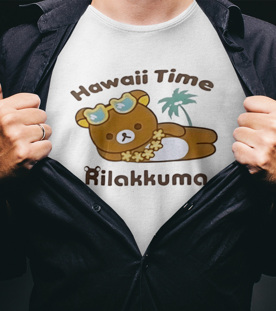 Hawaii Time Rilakkuma Relaxing With Sunglasses And Palm Tree T-Shirt