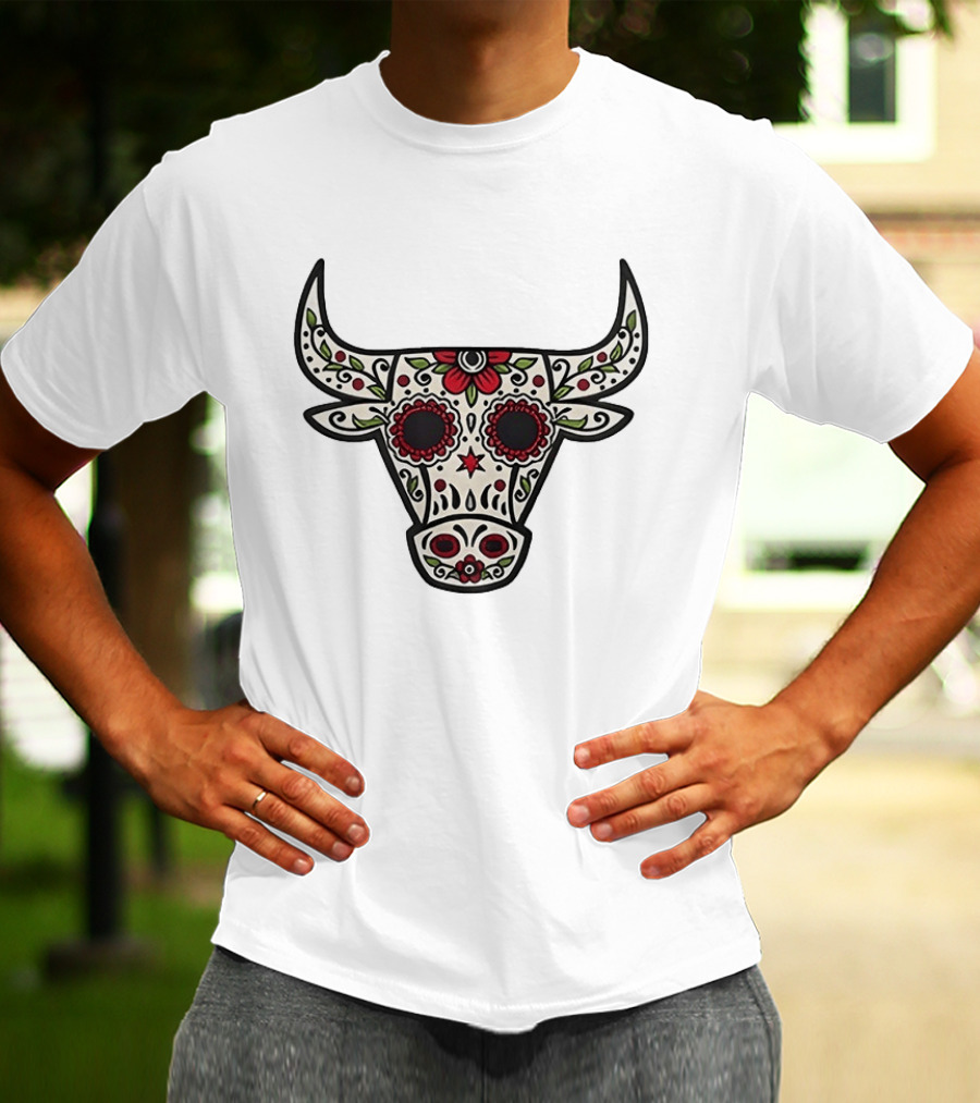 Sacred Bull Sugar Skull Floral Motif T-Shirt