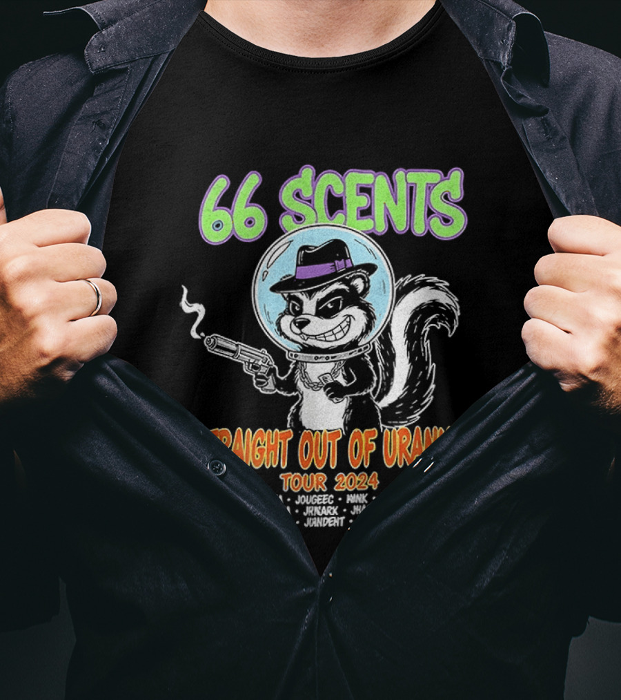 66 Scents Straight Out Of Uranus Tour 2024 Skunk Smoking Gun Adventure T-Shirt