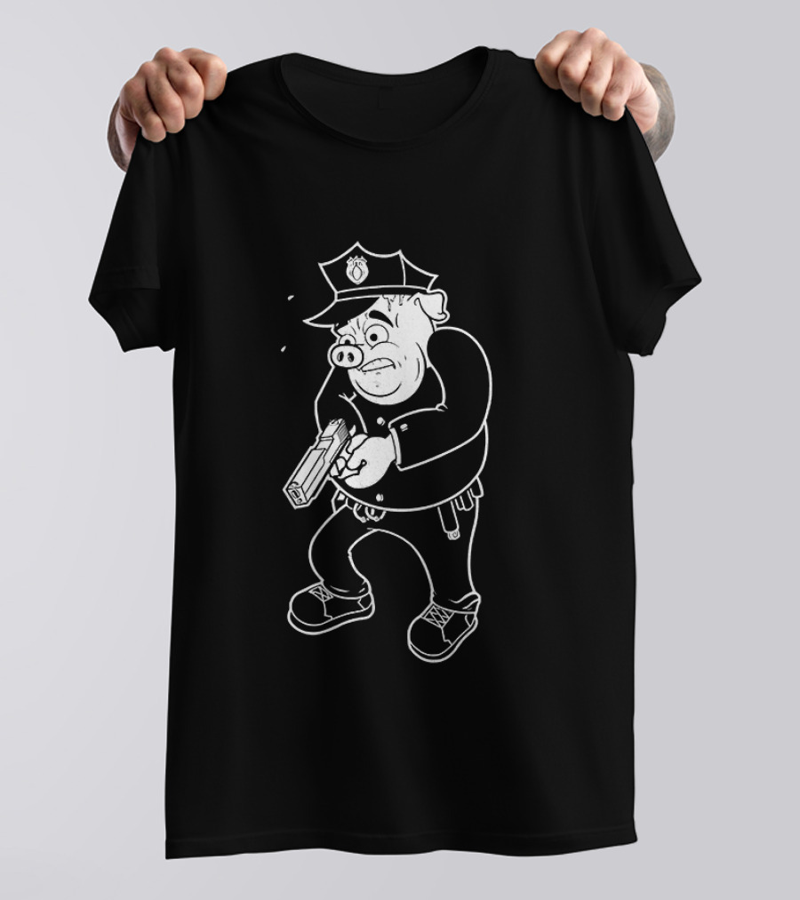 ACAB Pig Cop Cartoon Character With Gun T-Shirt
