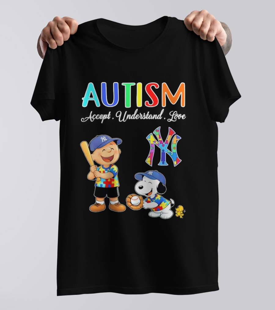 Charlie Brown Snoopy New York Yankees Autism Accept Understand Love T-Shirt