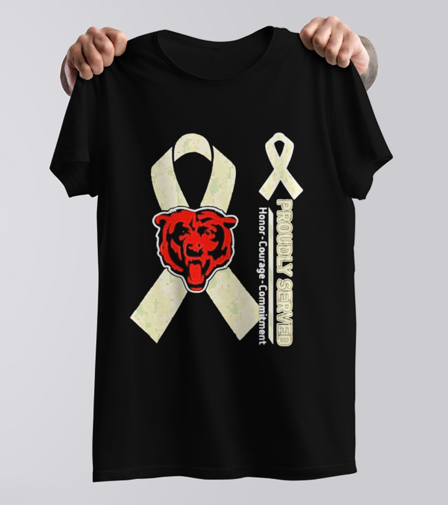 Chicago Bears Proudly Served Honor Courage Commitment Support Ribbon T-Shirt