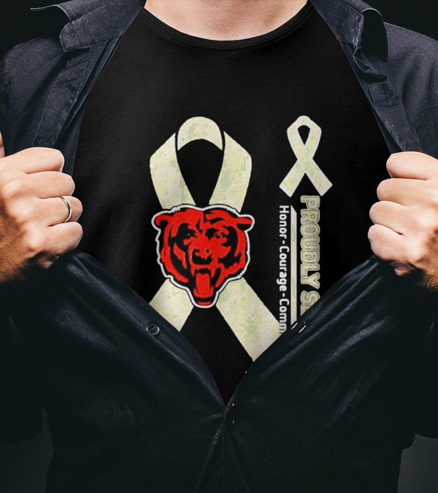 Chicago Bears Proudly Served Honor Courage Commitment Support Ribbon T-Shirt