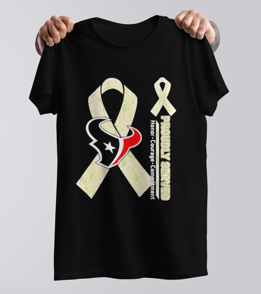 Houston Texans Camo Ribbon Proudly Served Honor Courage Commitment T-Shirt