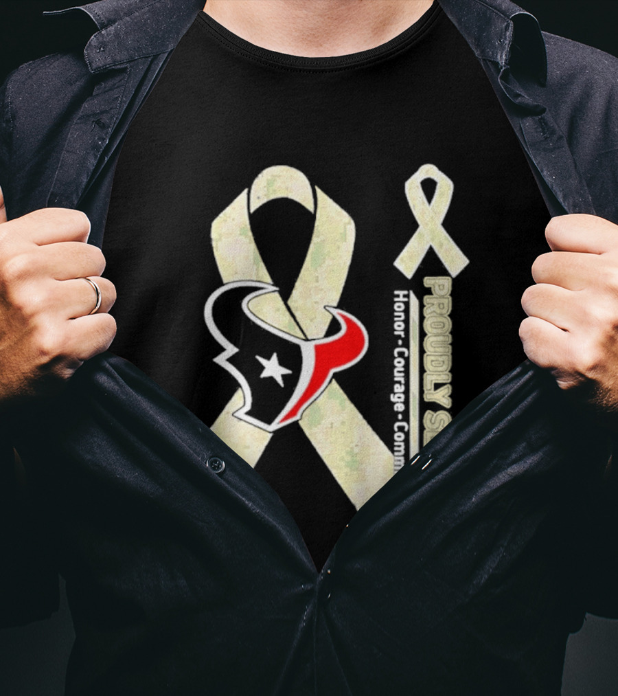 Houston Texans Camo Ribbon Proudly Served Honor Courage Commitment T-Shirt