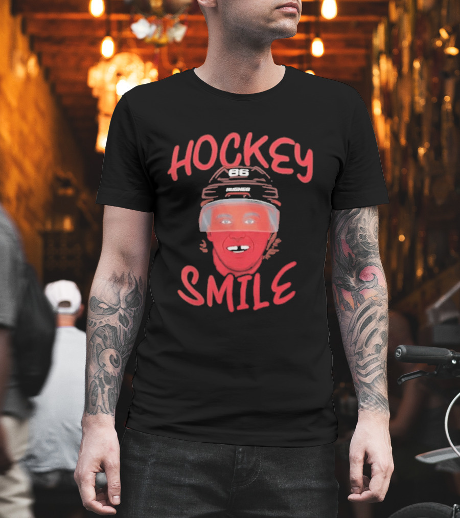 Jack Hughes Hockey Smile Team USA Helmet T-Shirt
