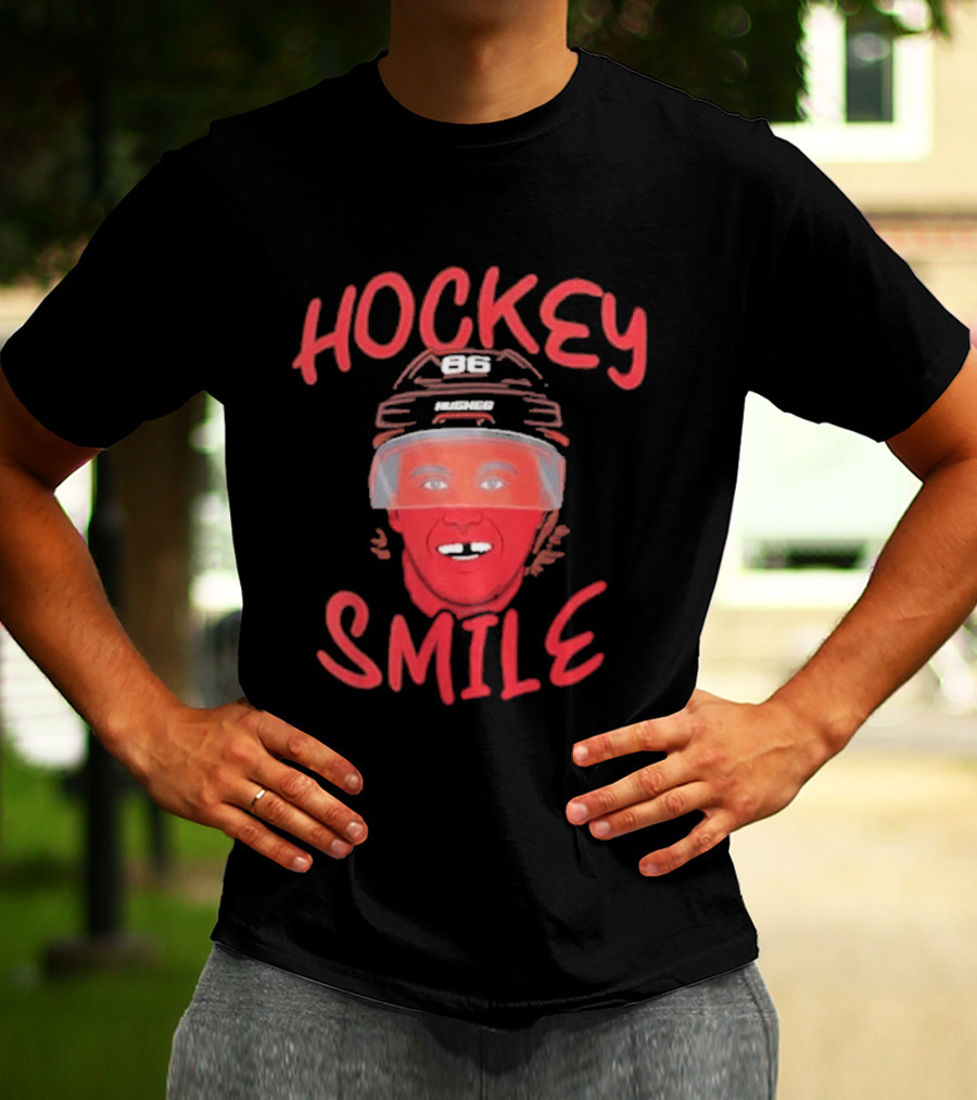 Jack Hughes Hockey Smile Team USA Helmet T-Shirt