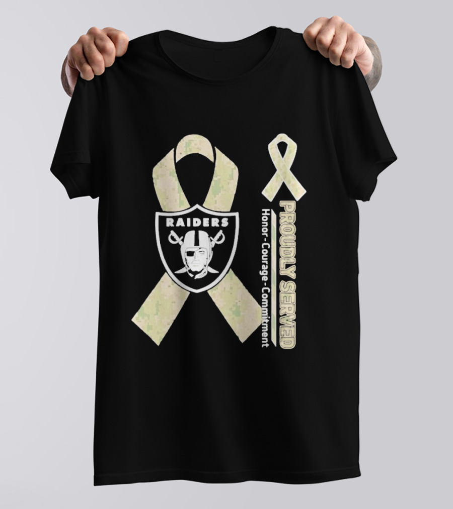 Las Vegas Raiders Camouflage Ribbon Proudly Served Honor Courage Commitment T-Shirt