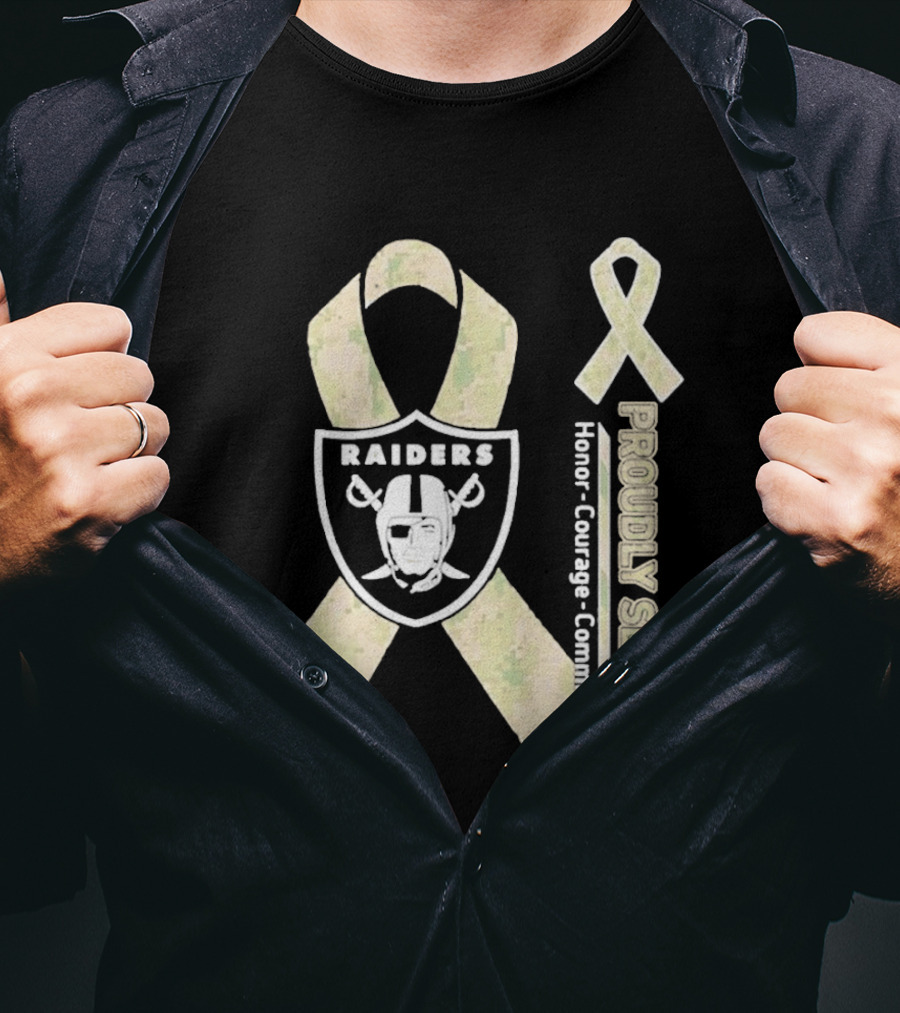 Las Vegas Raiders Camouflage Ribbon Proudly Served Honor Courage Commitment T-Shirt