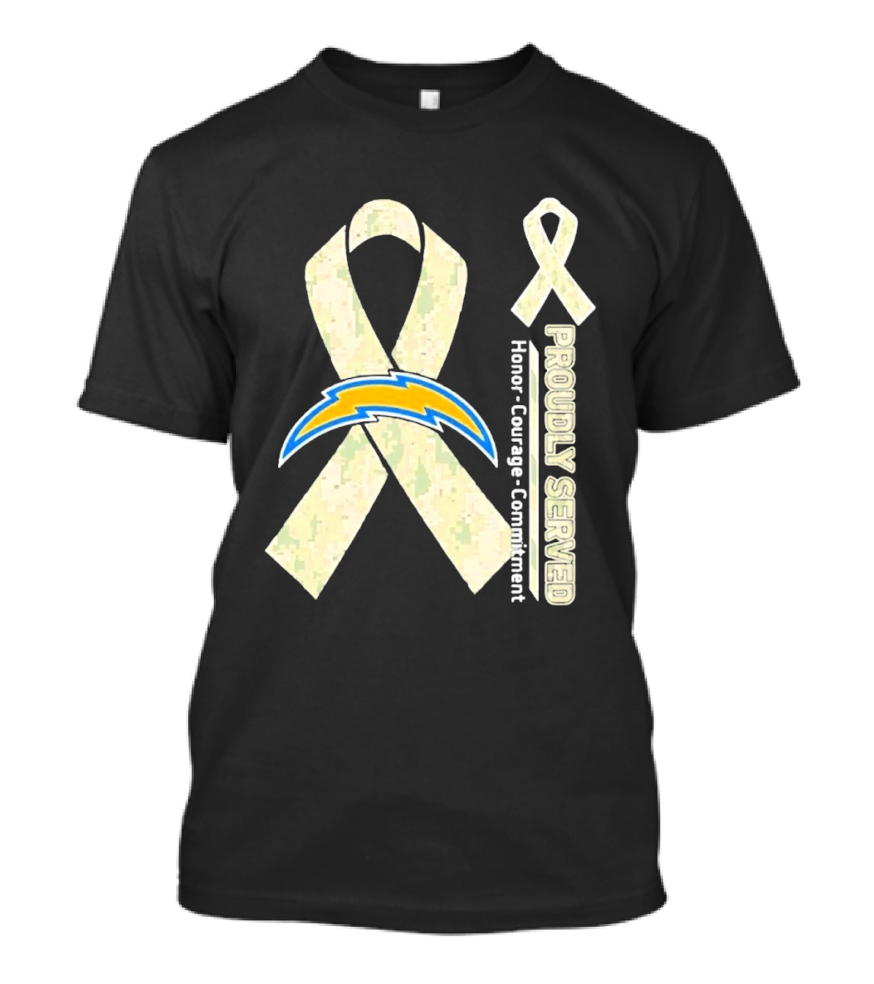 Los Angeles Chargers Proudly Served Honor Courage Commitment Ribbon T-Shirt