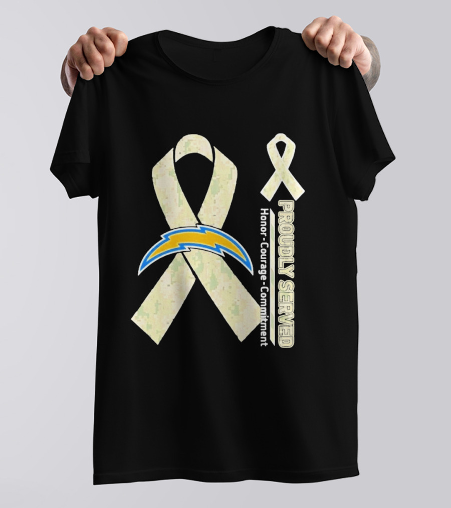 Los Angeles Chargers Proudly Served Honor Courage Commitment Ribbon T-Shirt