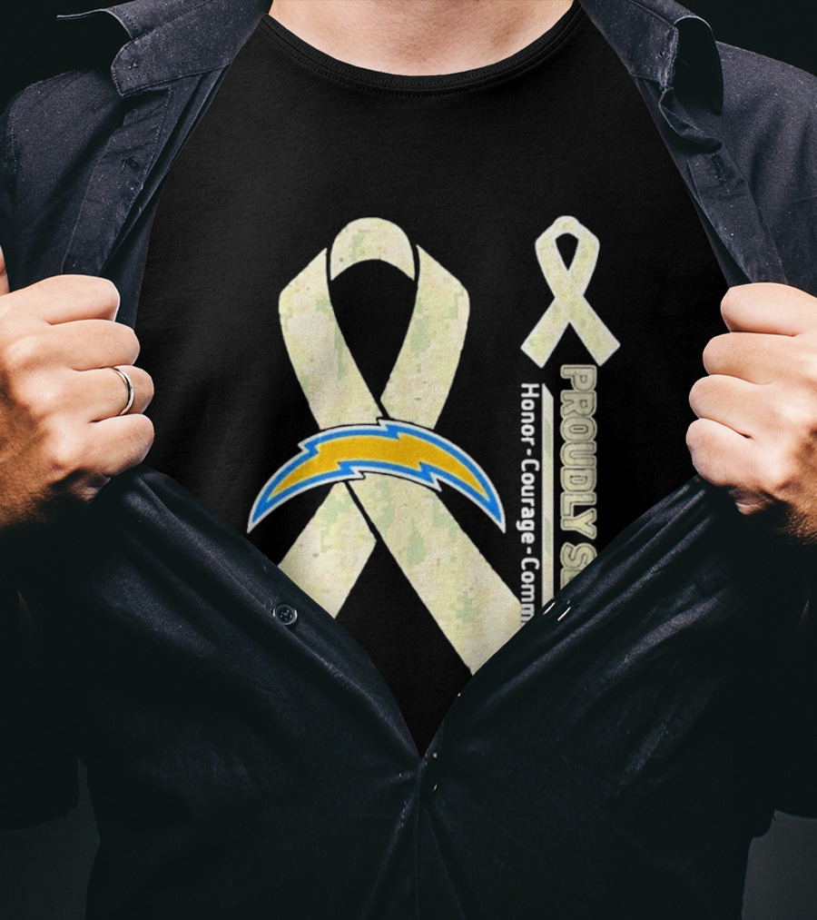 Los Angeles Chargers Proudly Served Honor Courage Commitment Ribbon T-Shirt