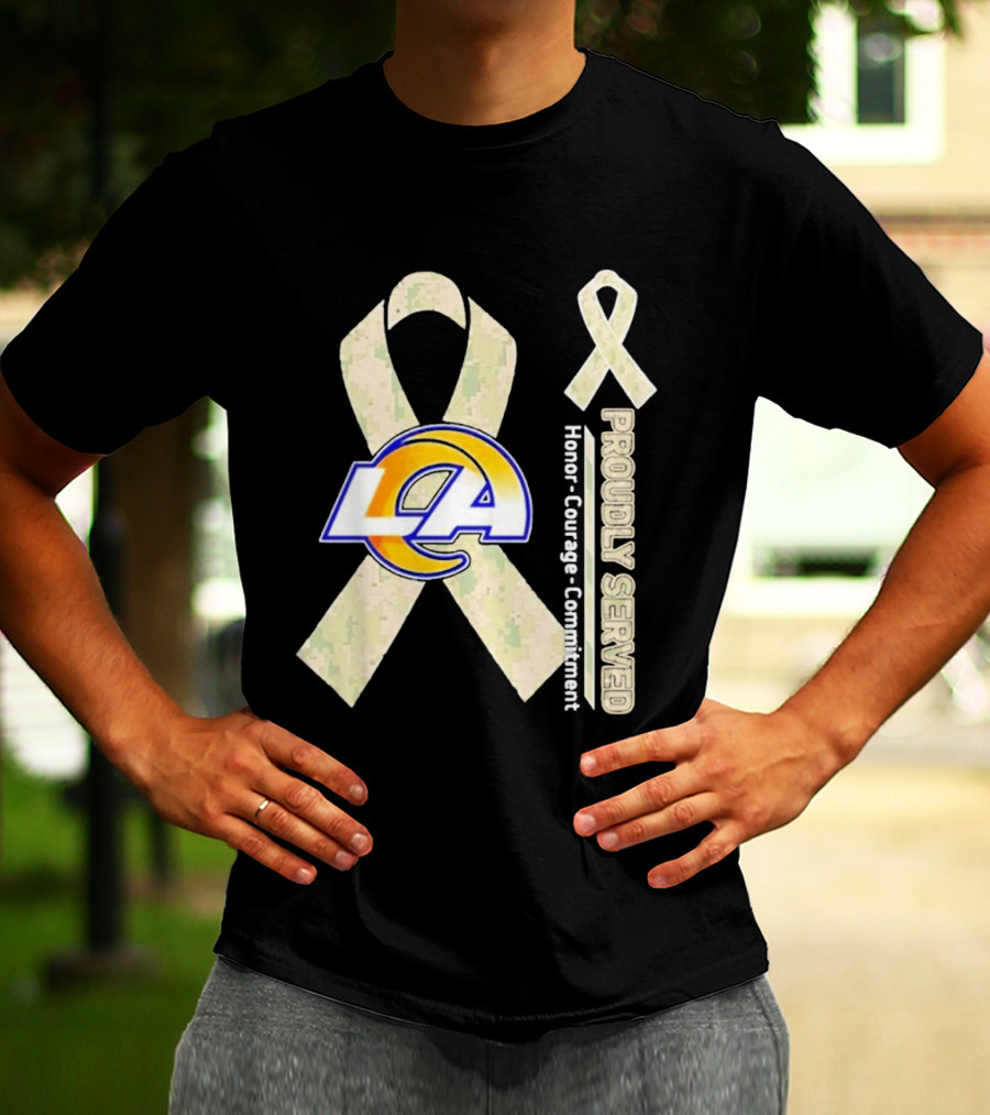 Los Angeles Rams Proudly Served Honor Courage Commitment Ribbon T-Shirt