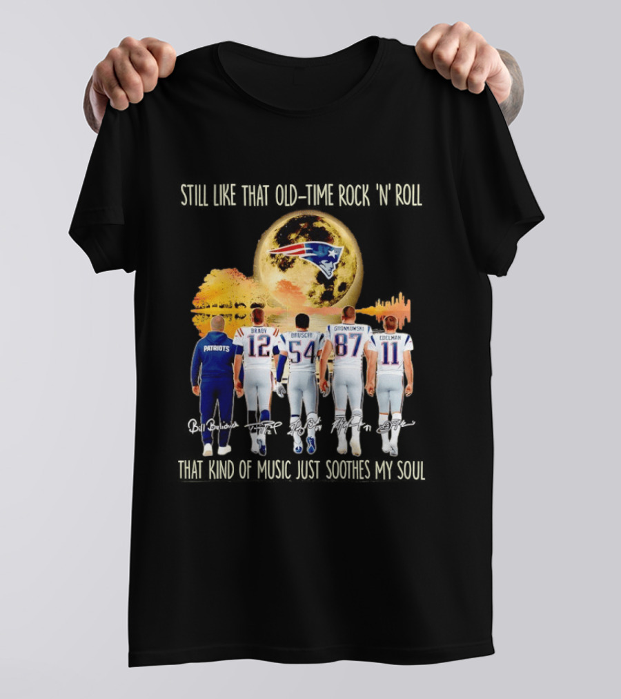 Patriots Brady Bruschi Gronkowski Edelman Old Time Rock 'n' Roll Moon T-Shirt