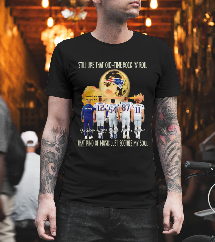 Patriots Brady Bruschi Gronkowski Edelman Old Time Rock 'n' Roll Moon T-Shirt