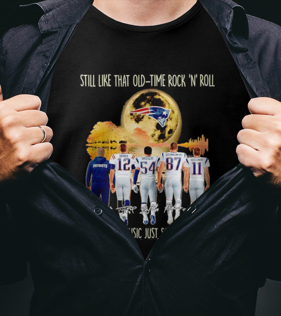 Patriots Brady Bruschi Gronkowski Edelman Old Time Rock 'n' Roll Moon T-Shirt